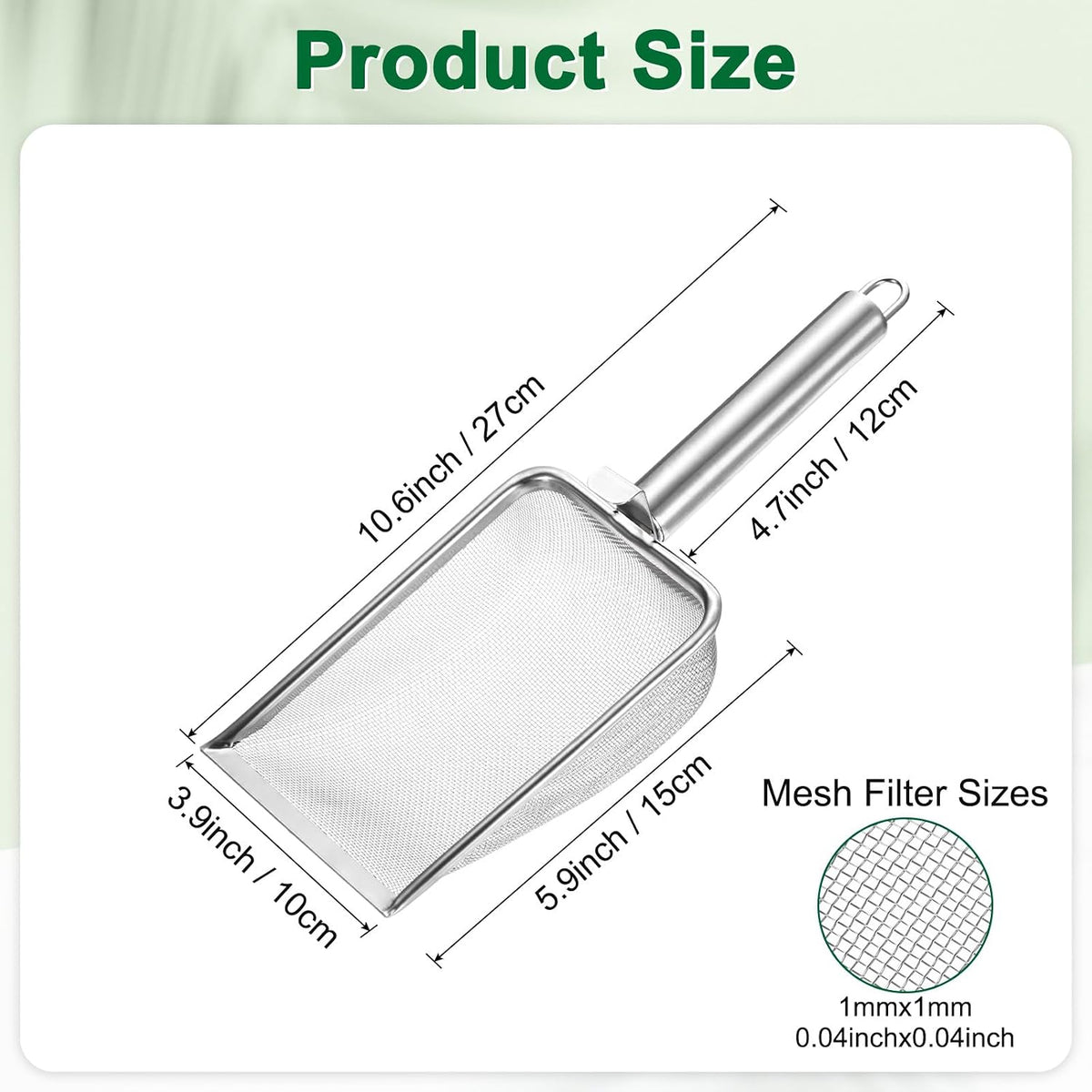 1-Pack Gardening Soil Sifter, 1 mm Mesh Stainless Steel Sand Soil Compost Sieve with Stainless Steel Handle for Sand/Dirt/Rock Compost [Silver Tone]