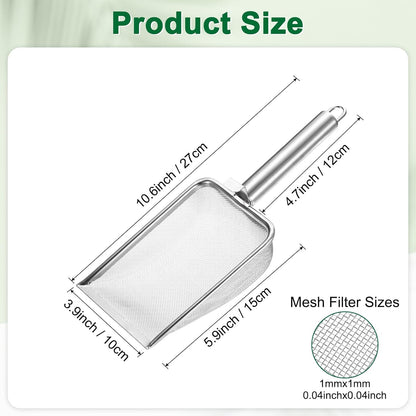 1-Pack Gardening Soil Sifter, 1 mm Mesh Stainless Steel Sand Soil Compost Sieve with Stainless Steel Handle for Sand/Dirt/Rock Compost [Silver Tone]