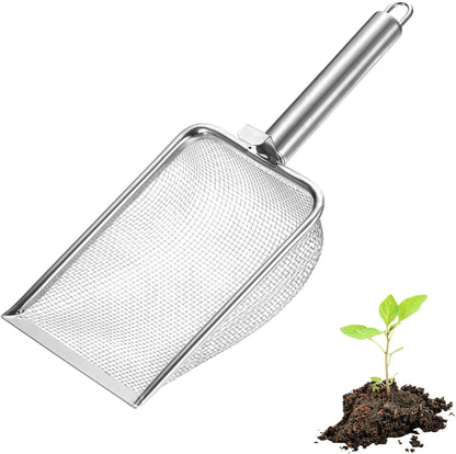 1-Pack Gardening Soil Sifter, 1 mm Mesh Stainless Steel Sand Soil Compost Sieve with Stainless Steel Handle for Sand/Dirt/Rock Compost [Silver Tone]