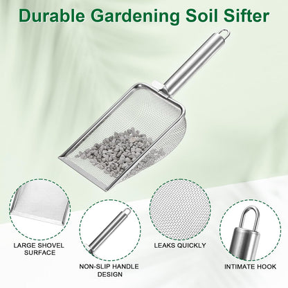 1-Pack Gardening Soil Sifter, 1 mm Mesh Stainless Steel Sand Soil Compost Sieve with Stainless Steel Handle for Sand/Dirt/Rock Compost [Silver Tone]
