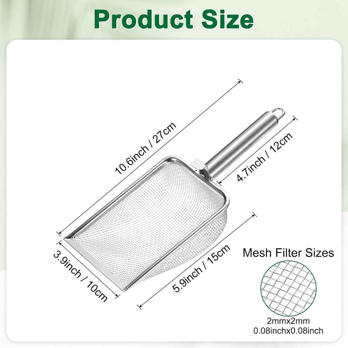 1-Pack Gardening Soil Sifter, 1 mm Mesh Stainless Steel Sand Soil Compost Sieve with Stainless Steel Handle for Sand/Dirt/Rock Compost [Silver Tone]