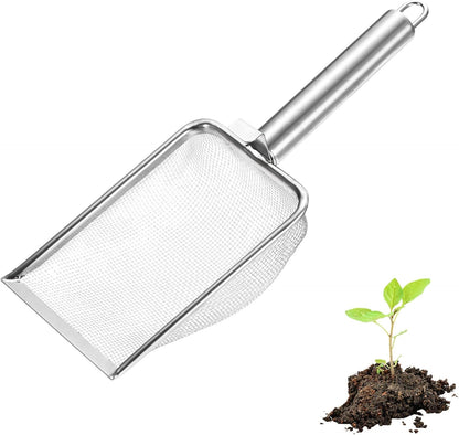 1-Pack Gardening Soil Sifter, 1 mm Mesh Stainless Steel Sand Soil Compost Sieve with Stainless Steel Handle for Sand/Dirt/Rock Compost [Silver Tone]