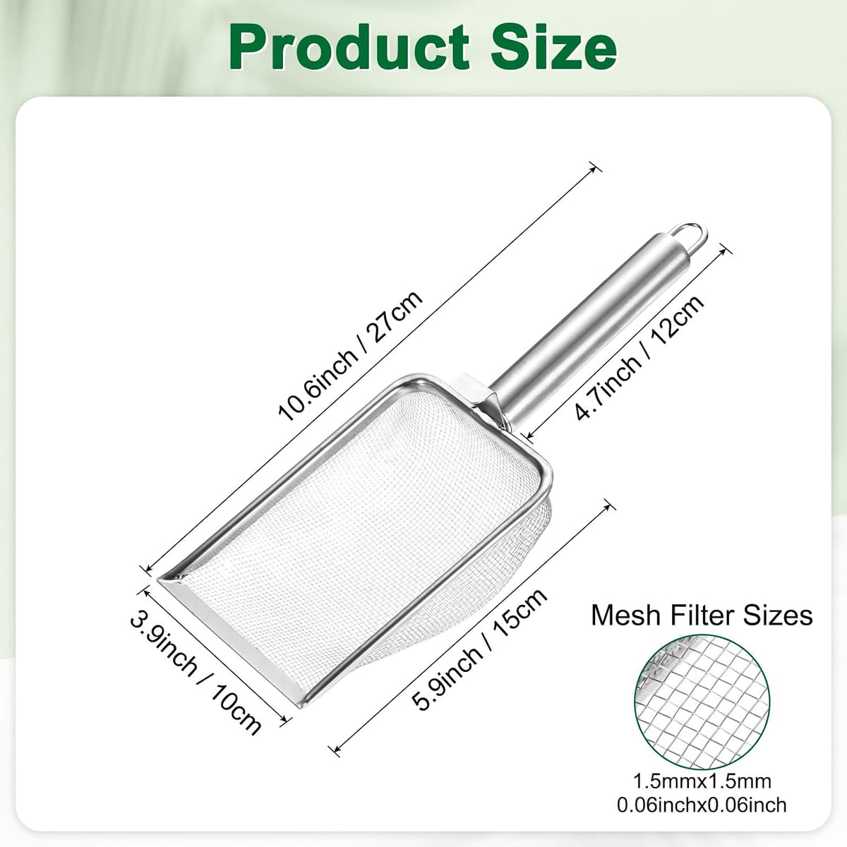 1-Pack Gardening Soil Sifter, 1 mm Mesh Stainless Steel Sand Soil Compost Sieve with Stainless Steel Handle for Sand/Dirt/Rock Compost [Silver Tone]