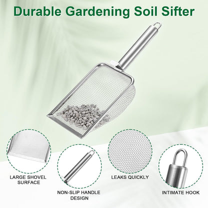 1-Pack Gardening Soil Sifter, 1 mm Mesh Stainless Steel Sand Soil Compost Sieve with Stainless Steel Handle for Sand/Dirt/Rock Compost [Silver Tone]