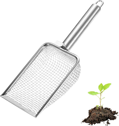 1-Pack Gardening Soil Sifter, 1 mm Mesh Stainless Steel Sand Soil Compost Sieve with Stainless Steel Handle for Sand/Dirt/Rock Compost [Silver Tone]