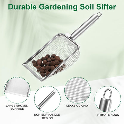 1-Pack Gardening Soil Sifter, 1 mm Mesh Stainless Steel Sand Soil Compost Sieve with Stainless Steel Handle for Sand/Dirt/Rock Compost [Silver Tone]