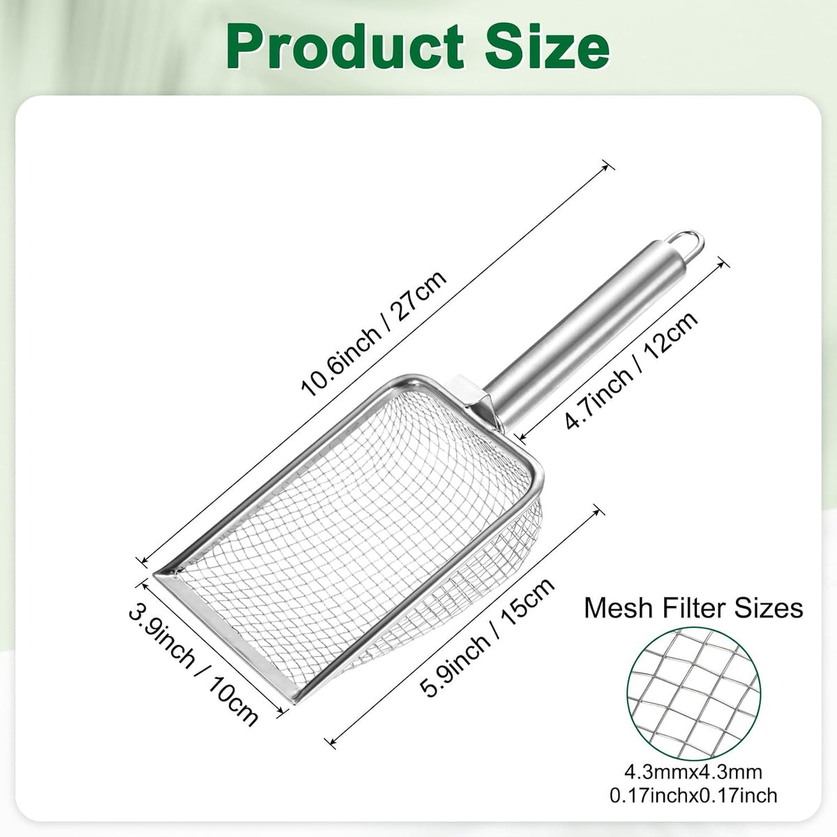 1-Pack Gardening Soil Sifter, 1 mm Mesh Stainless Steel Sand Soil Compost Sieve with Stainless Steel Handle for Sand/Dirt/Rock Compost [Silver Tone]