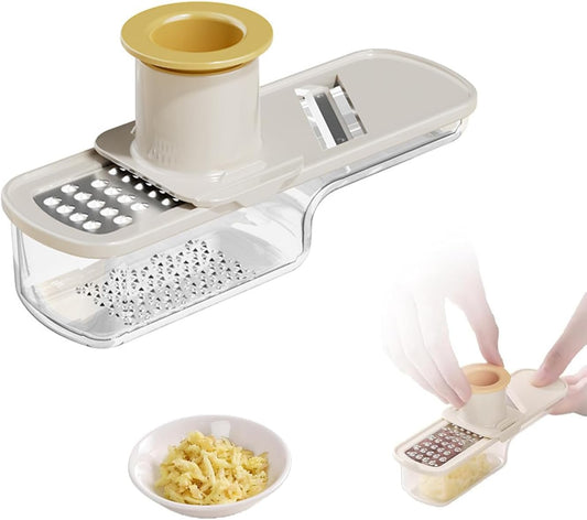 3-in-1 Stainless Steel Garlic Grinder Slicer Shredder with Hand Guard Easy Clean Kitchen Prep Tool