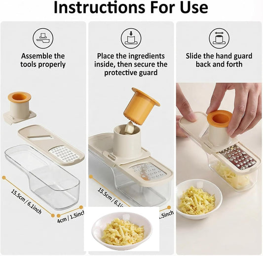 3-in-1 Stainless Steel Garlic Grinder Slicer Shredder with Hand Guard Easy Clean Kitchen Prep Tool