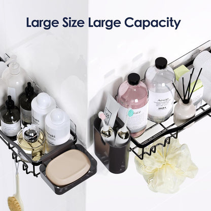 NESOMI 7-Pack Shower Caddy Adhesive,Stainless Steel Shower Organizer Shelf | Rustproof, with Soap Dish Toothbrush Holder, Large Capacity, No-Drill Rack Bathroom Storage Accessories, 24 Hooks, Home Decor