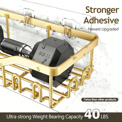 NESOMI 7-Pack Shower Caddy Adhesive,Stainless Steel Shower Organizer Shelf | Rustproof, with Soap Dish Toothbrush Holder, Large Capacity, No-Drill Rack Bathroom Storage Accessories, 24 Hooks, Home Decor