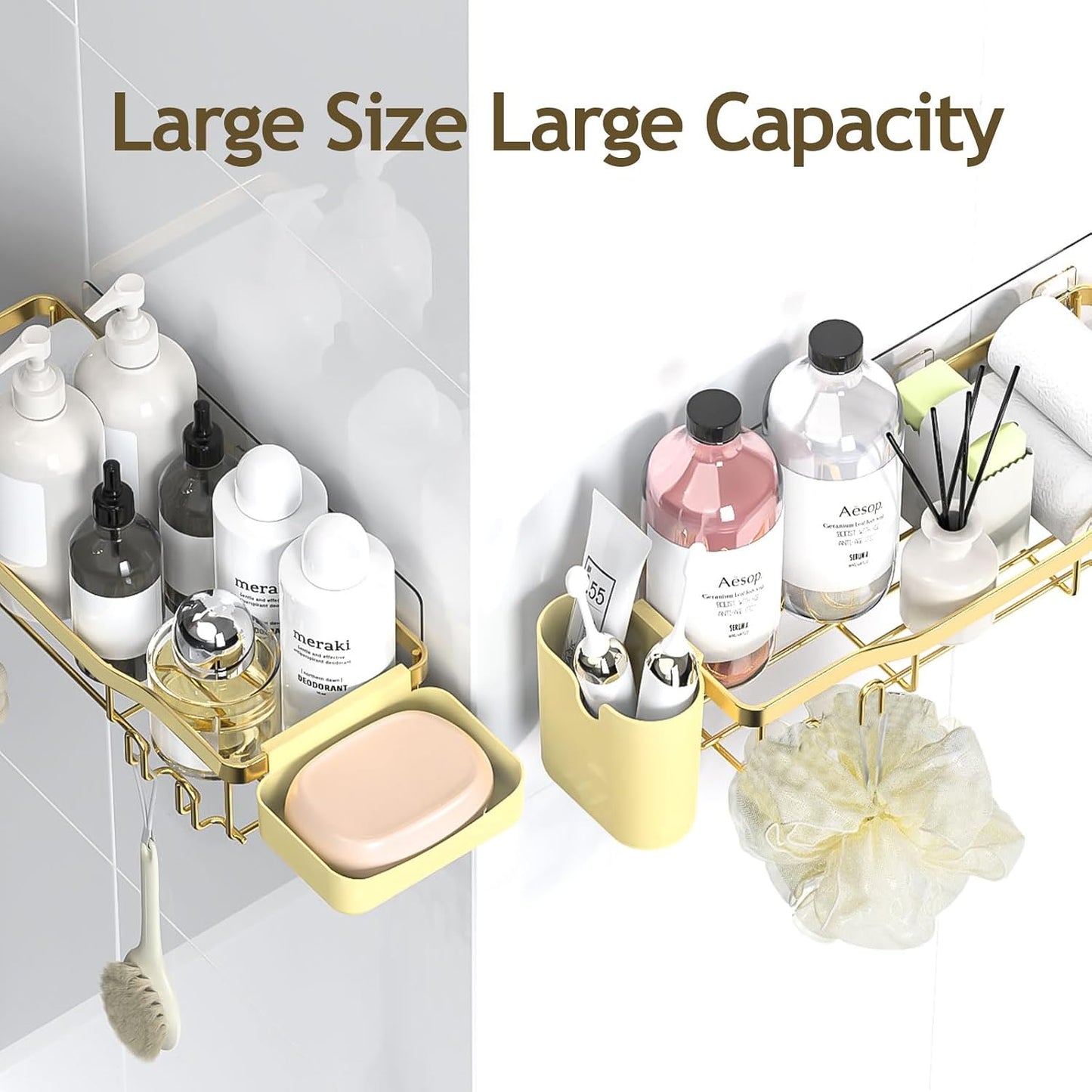NESOMI 7-Pack Shower Caddy Adhesive,Stainless Steel Shower Organizer Shelf | Rustproof, with Soap Dish Toothbrush Holder, Large Capacity, No-Drill Rack Bathroom Storage Accessories, 24 Hooks, Home Decor