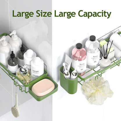 NESOMI 7-Pack Shower Caddy Adhesive,Stainless Steel Shower Organizer Shelf | Rustproof, with Soap Dish Toothbrush Holder, Large Capacity, No-Drill Rack Bathroom Storage Accessories, 24 Hooks, Home Decor