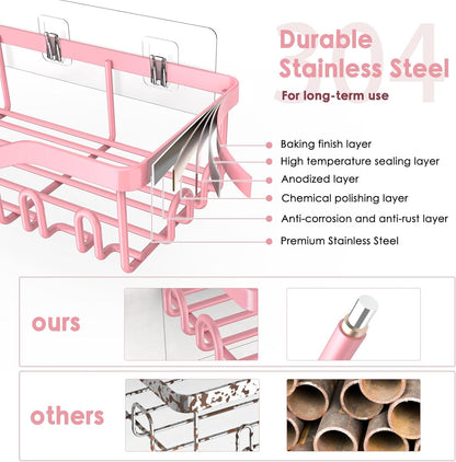 NESOMI 7-Pack Shower Caddy Adhesive,Stainless Steel Shower Organizer Shelf | Rustproof, with Soap Dish Toothbrush Holder, Large Capacity, No-Drill Rack Bathroom Storage Accessories, 24 Hooks, Home Decor