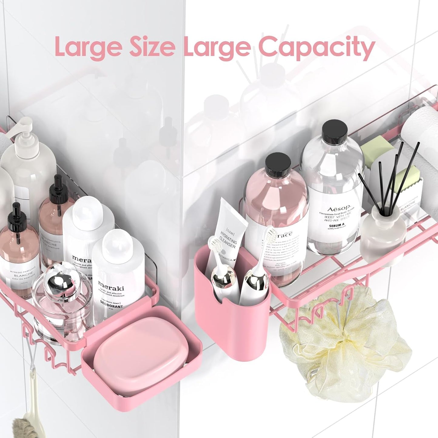 NESOMI 7-Pack Shower Caddy Adhesive,Stainless Steel Shower Organizer Shelf | Rustproof, with Soap Dish Toothbrush Holder, Large Capacity, No-Drill Rack Bathroom Storage Accessories, 24 Hooks, Home Decor