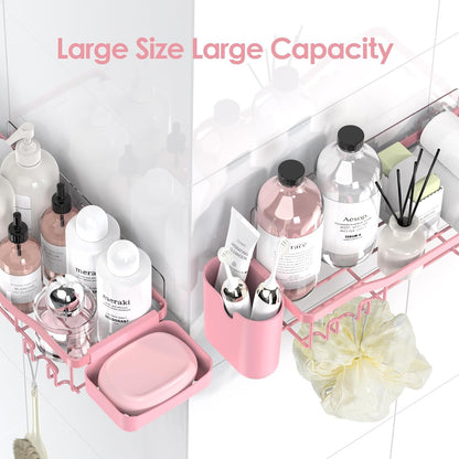 NESOMI 7-Pack Shower Caddy Adhesive,Stainless Steel Shower Organizer Shelf | Rustproof, with Soap Dish Toothbrush Holder, Large Capacity, No-Drill Rack Bathroom Storage Accessories, 24 Hooks, Home Decor