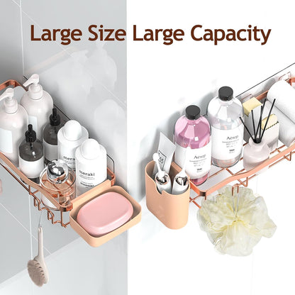 NESOMI 7-Pack Shower Caddy Adhesive,Stainless Steel Shower Organizer Shelf | Rustproof, with Soap Dish Toothbrush Holder, Large Capacity, No-Drill Rack Bathroom Storage Accessories, 24 Hooks, Home Decor