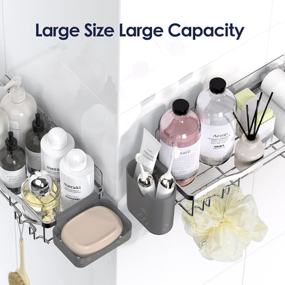 NESOMI 7-Pack Shower Caddy Adhesive,Stainless Steel Shower Organizer Shelf | Rustproof, with Soap Dish Toothbrush Holder, Large Capacity, No-Drill Rack Bathroom Storage Accessories, 24 Hooks, Home Decor
