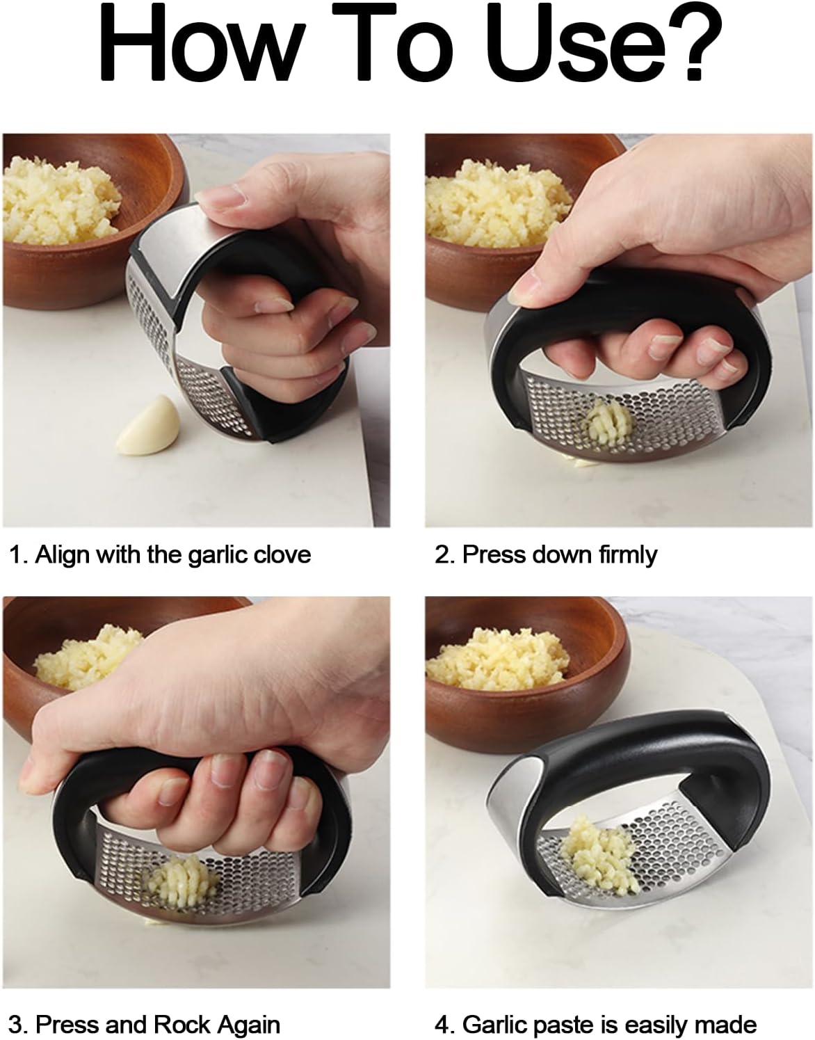 Garlic Press Rocker, Stainless Steel Garlic Crusher & Mincer Tool | Stainless steel garlic rocker press, ergonomic mincer tool for fast crushing garlic with easy cleaning design