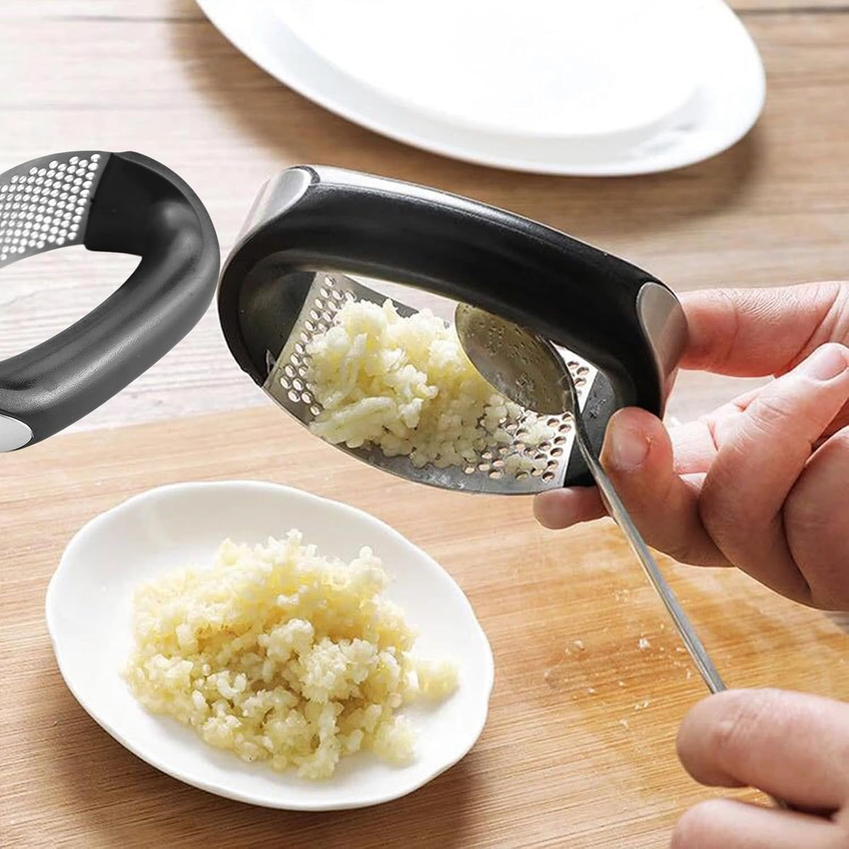 Garlic Press Rocker, Stainless Steel Garlic Crusher & Mincer Tool | Stainless steel garlic rocker press, ergonomic mincer tool for fast crushing garlic with easy cleaning design