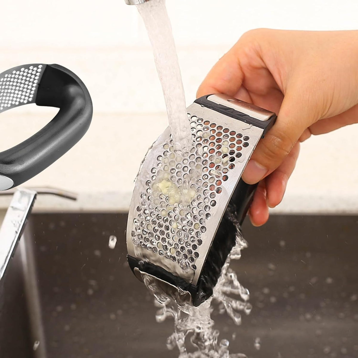 Garlic Press Rocker, Stainless Steel Garlic Crusher & Mincer Tool | Stainless steel garlic rocker press, ergonomic mincer tool for fast crushing garlic with easy cleaning design