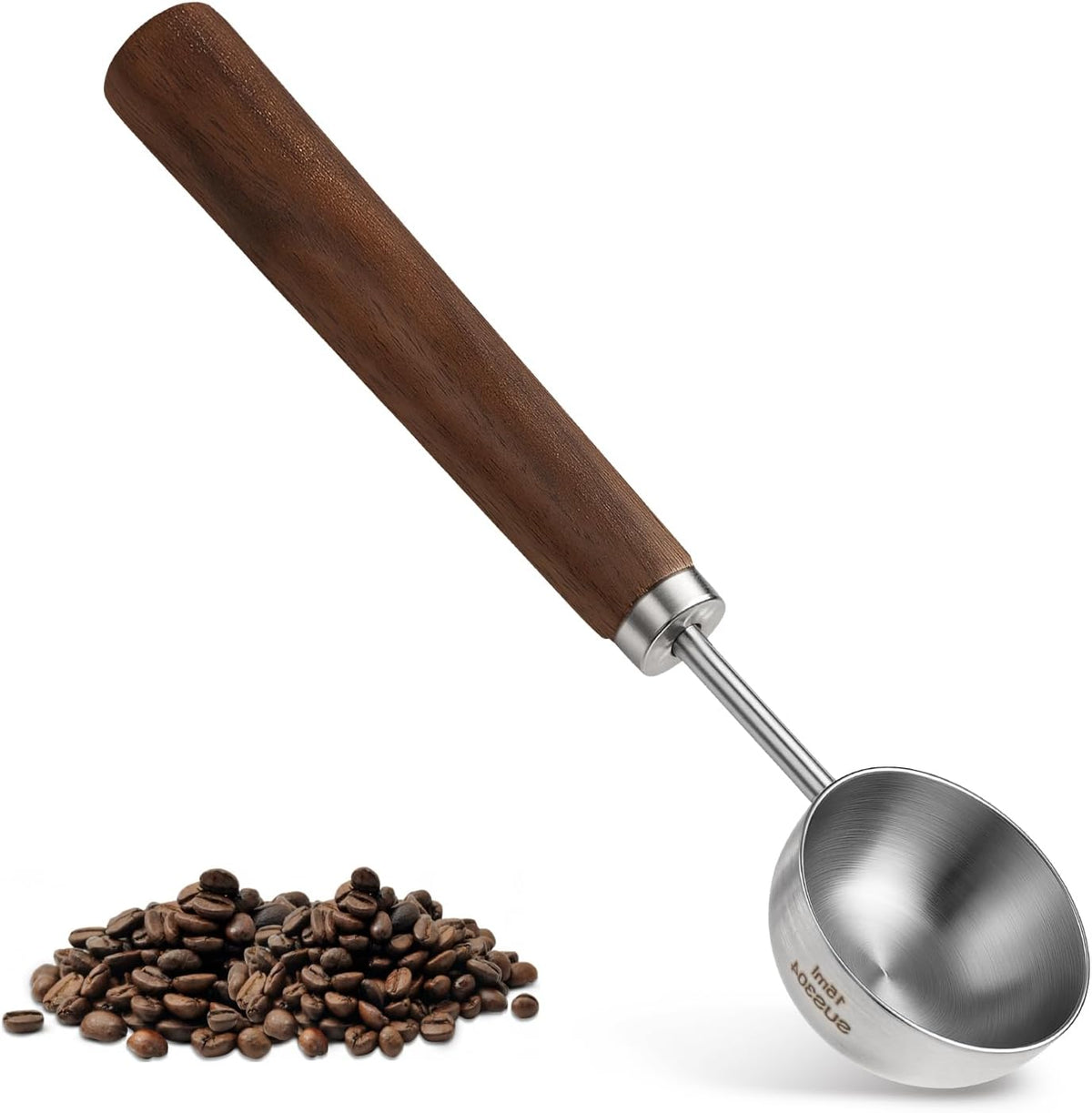 Vintage Coffee Measuring Spoon, Stainless Steel Coffee Scoop with Walnut Handle
