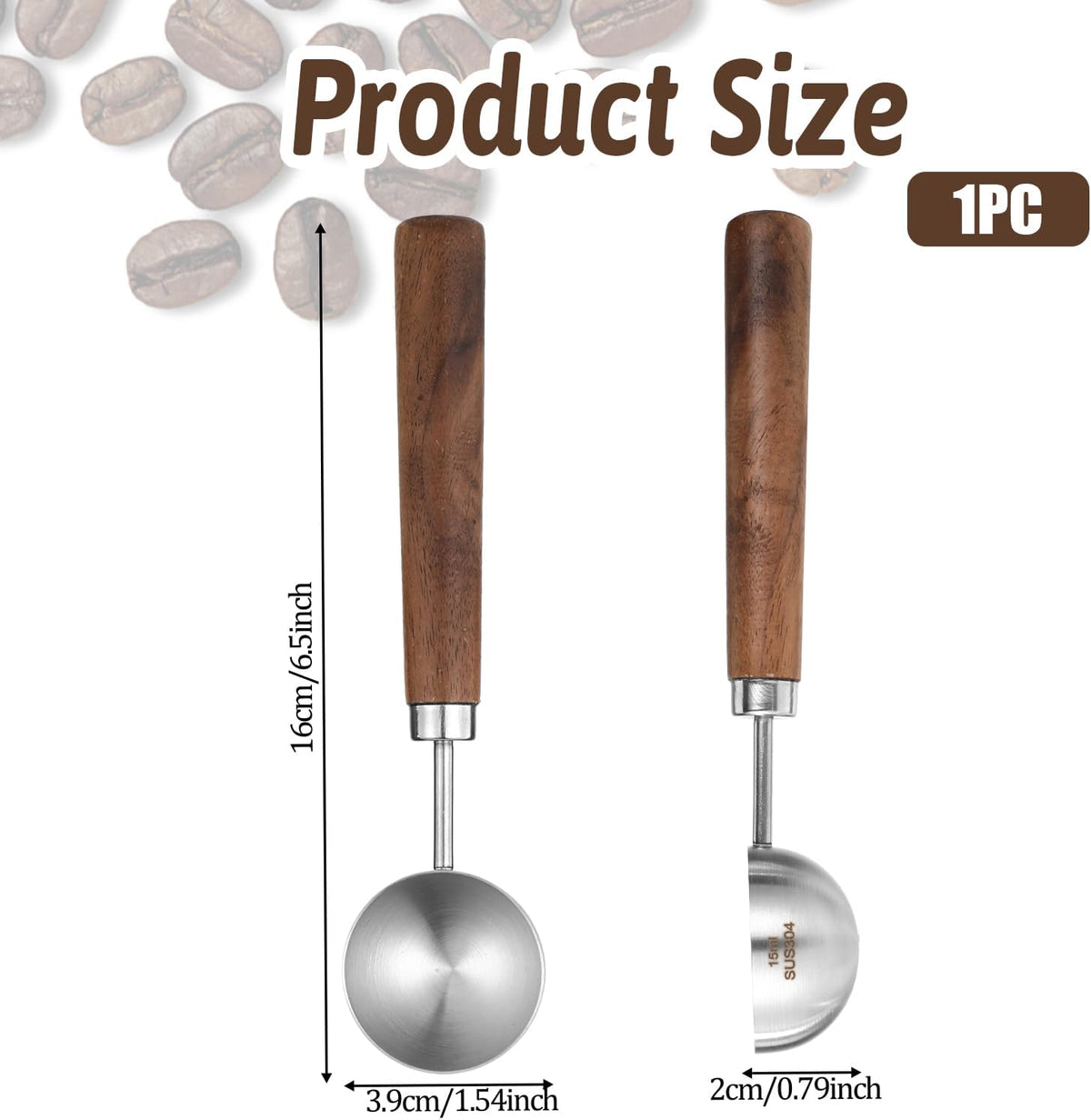 Vintage Coffee Measuring Spoon, Stainless Steel Coffee Scoop with Walnut Handle
