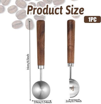 Vintage Coffee Measuring Spoon, Stainless Steel Coffee Scoop with Walnut Handle