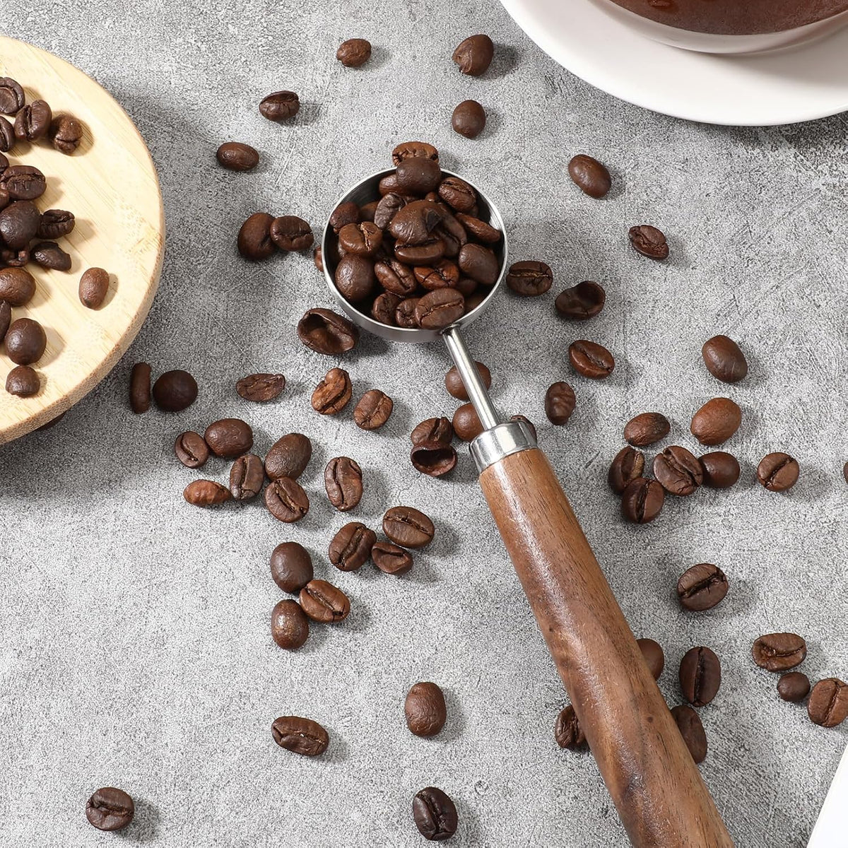 Vintage Coffee Measuring Spoon, Stainless Steel Coffee Scoop with Walnut Handle