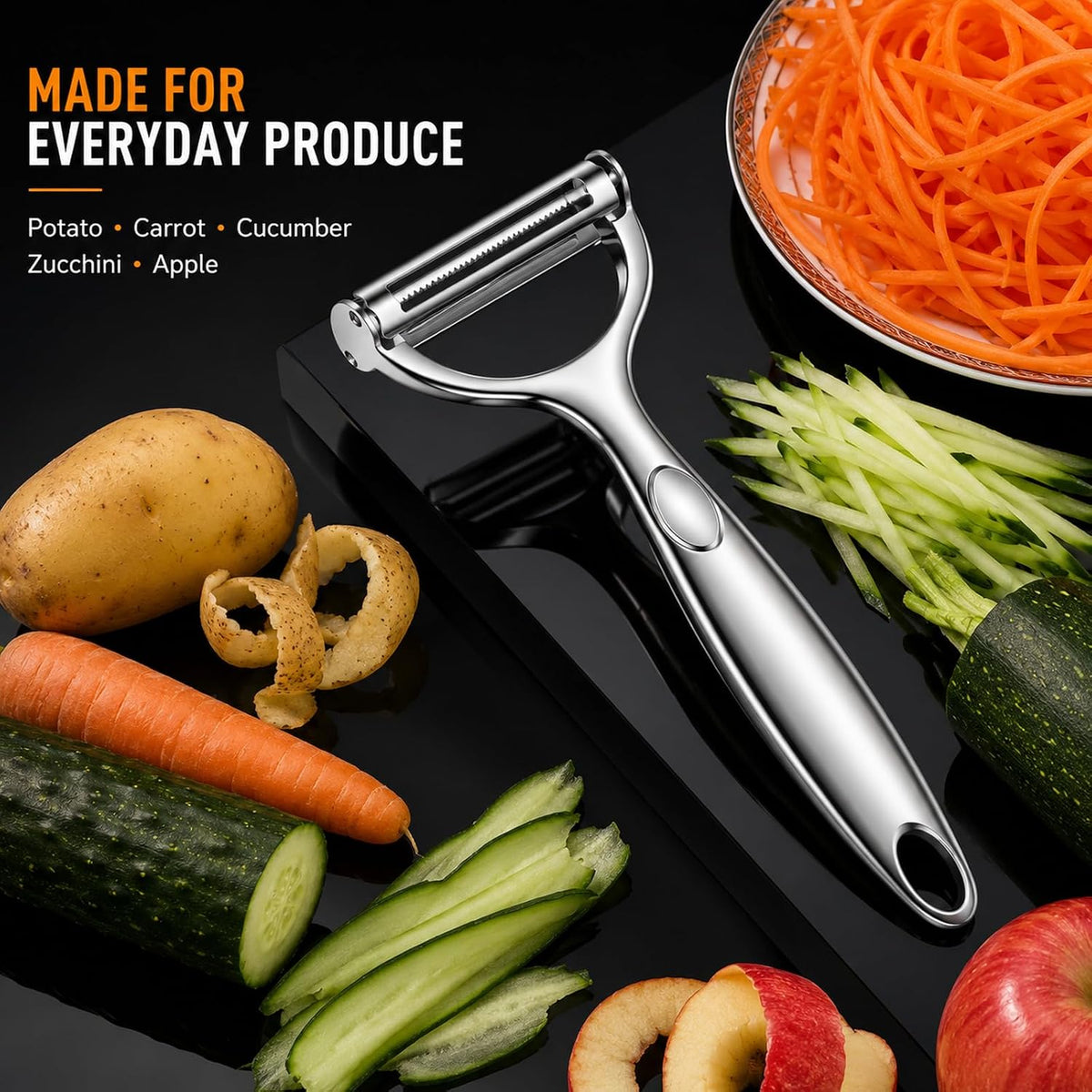 2-in-1 Julienne Peeler and Vegetable Peeler, Y-Shaped Tool