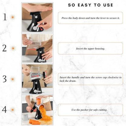 4-Blade Rotary Cheese Grater, Kitchen Food Cutter with Handle, Mandoline Vegetable Slicer, Nut Grinder, Hand Crank Shredder for Cheese, Vegetables, Fruits, Nuts, Easy to Use, Clean & Store