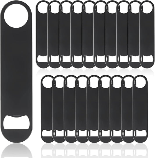 20 Pack Flat Bottle Opener - 7 Inch Stainless Steel Bottle Openers | Bulk Black Beer Bottle Opener Bartender for Kitchen Bar or Restaurant