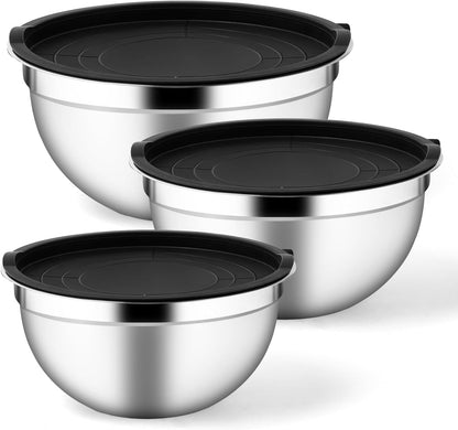 Set of 3 Mixing Bowls with Airtight Lids, Black