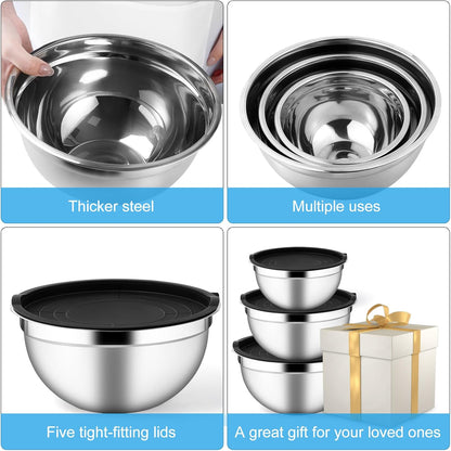 Set of 3 Mixing Bowls with Airtight Lids, Black