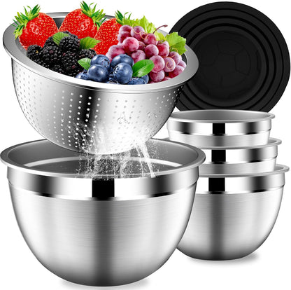 Mixing Bowls with Lids Set, Stainless Steel Mixing Bowl with Colander