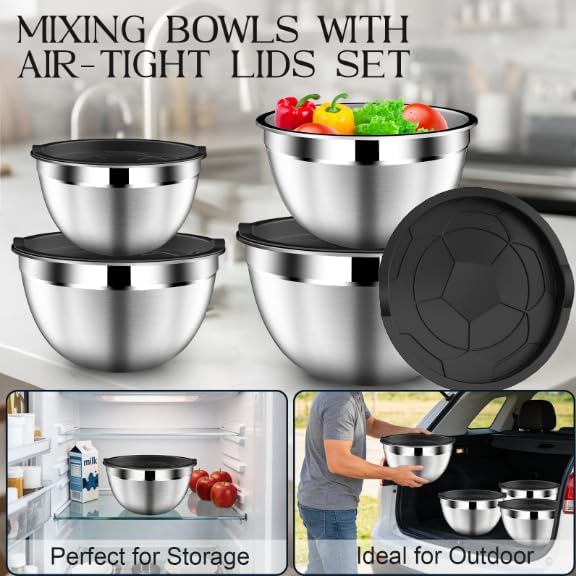 Mixing Bowls with Lids Set, Stainless Steel Mixing Bowl with Colander