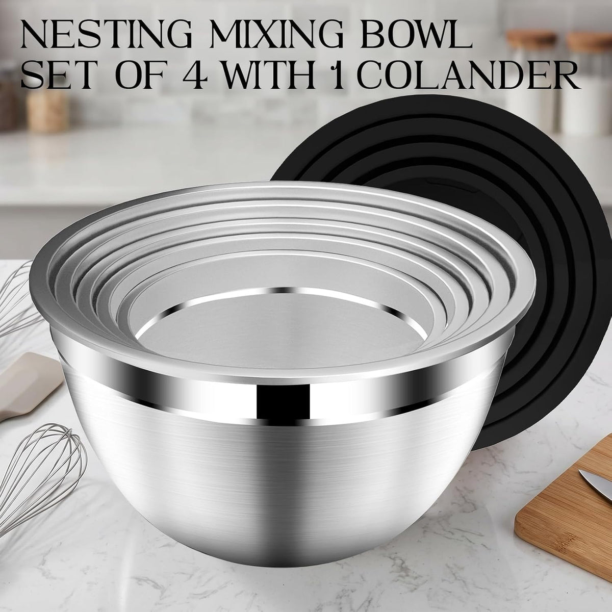 Mixing Bowls with Lids Set, Stainless Steel Mixing Bowl with Colander