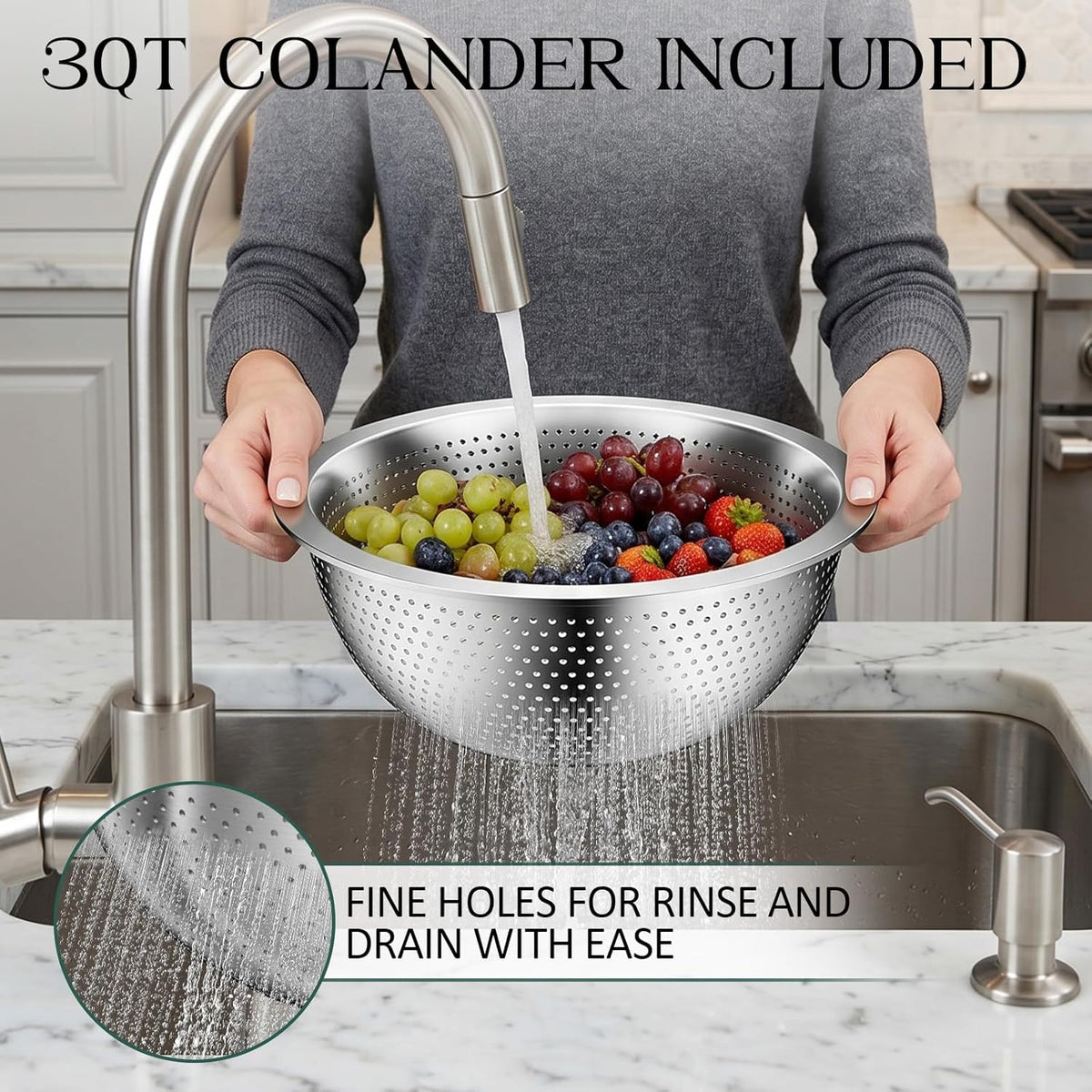 Mixing Bowls with Lids Set, Stainless Steel Mixing Bowl with Colander