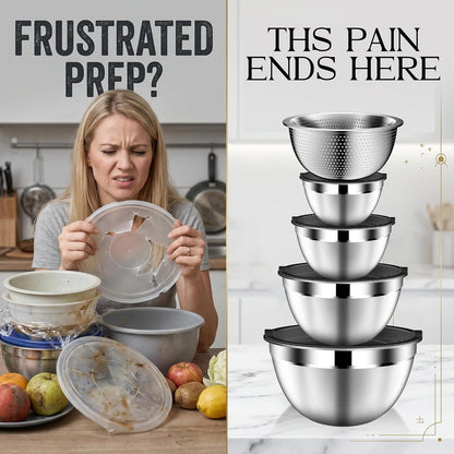 Mixing Bowls with Lids Set, Stainless Steel Mixing Bowl with Colander