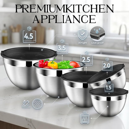 Mixing Bowls with Lids Set, Stainless Steel Mixing Bowl with Colander