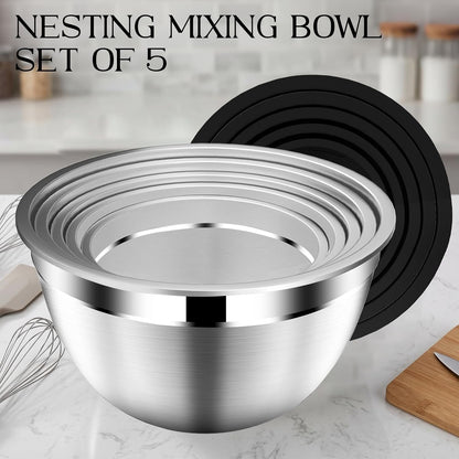 Mixing Bowls with Lids Set, Stainless Steel Mixing Bowl with Colander