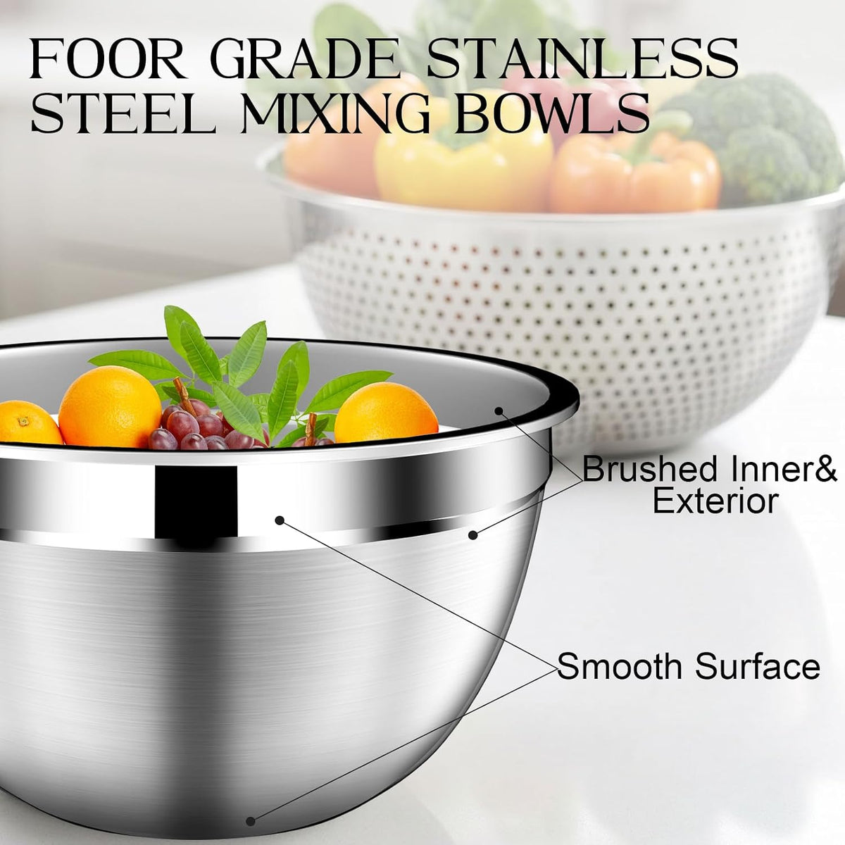 Mixing Bowls with Lids Set, Stainless Steel Mixing Bowl with Colander