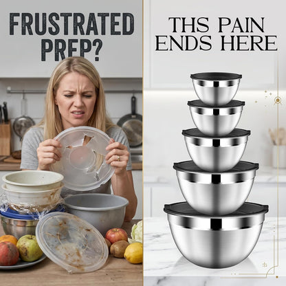 Mixing Bowls with Lids Set, Stainless Steel Mixing Bowl with Colander