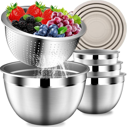 Mixing Bowls with Lids Set, Stainless Steel Mixing Bowl with Colander