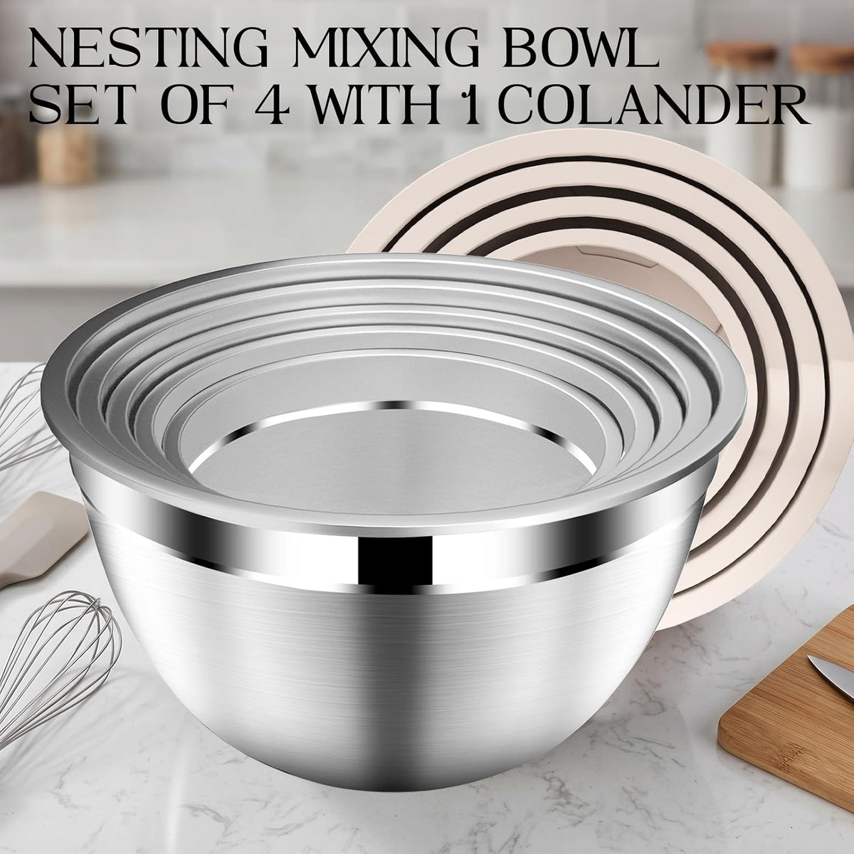 Mixing Bowls with Lids Set, Stainless Steel Mixing Bowl with Colander