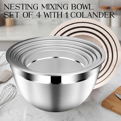 Mixing Bowls with Lids Set, Stainless Steel Mixing Bowl with Colander