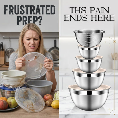 Mixing Bowls with Lids Set, Stainless Steel Mixing Bowl with Colander