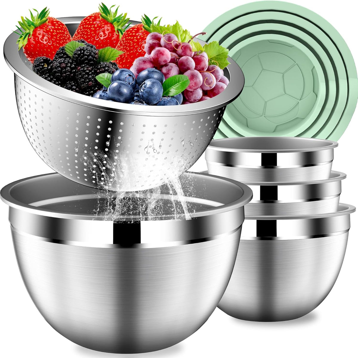 Mixing Bowls with Lids Set, Stainless Steel Mixing Bowl with Colander