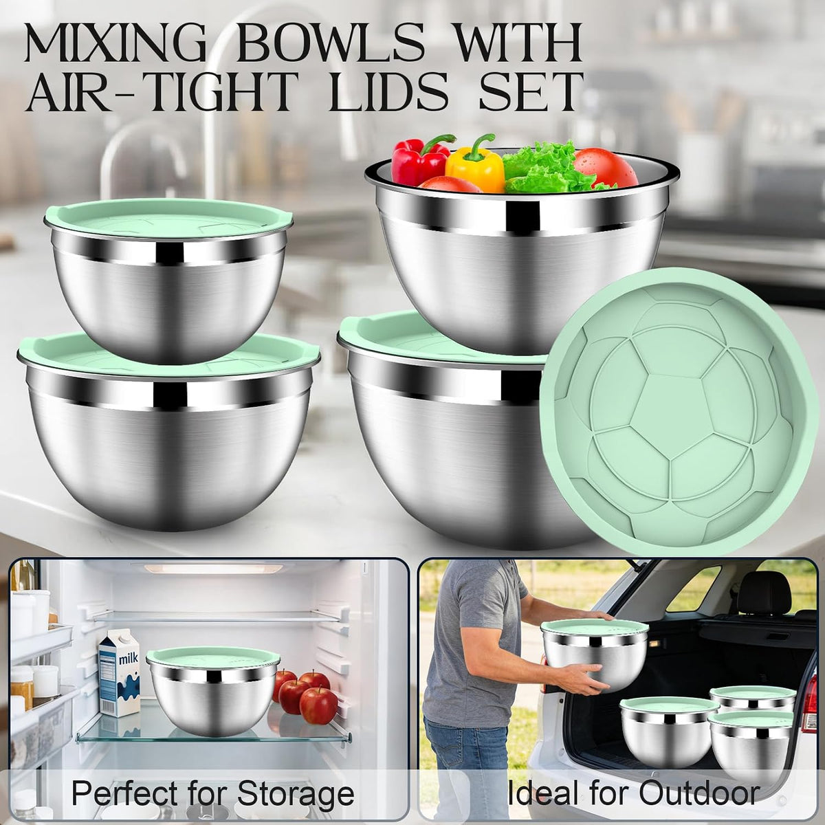 Mixing Bowls with Lids Set, Stainless Steel Mixing Bowl with Colander