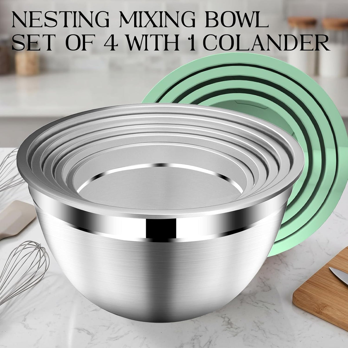Mixing Bowls with Lids Set, Stainless Steel Mixing Bowl with Colander